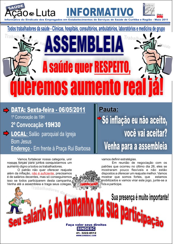 O Sindicato dos Empregados da Saúde de Curitiba e Região, SINDESC em campanha salarial 